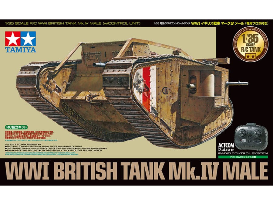 田宫 48214 1/35 RC遥控坦克 第一次世界大战 英国 Mk.IV雄性坦克（带2.4GHz遥控器） - 图片 2