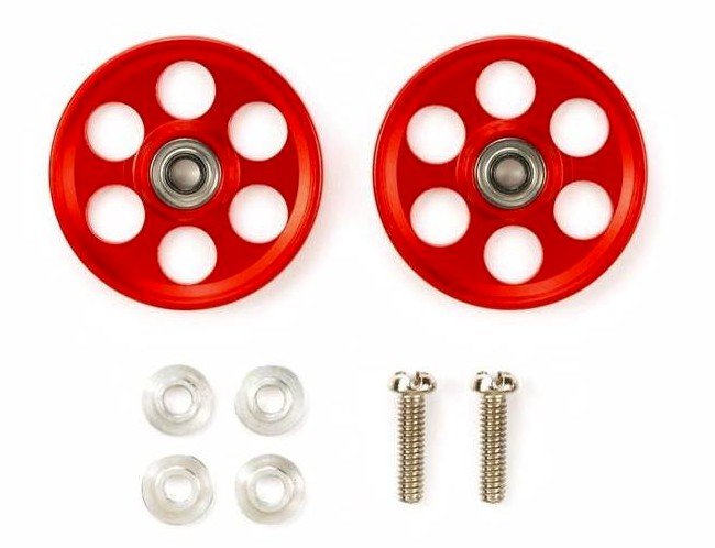 95404 田宫 95404 1/32 迷你四驱车 HG LW Lightweight Ball-Race Rollers Aluminum 19mm (Ringless/Red) - 图片 1
