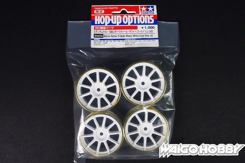 TA_84254_a 田宫 84254 RC 24mm 中窄 10 辐车轮白色/金色轮辋 (+0) - 图片 1