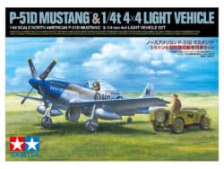 田宫 25205 1/48 北美航空 P-51D 野马式战斗机．1/4吨小型四轮驱动军用车 套装 - 图片 2