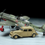 田宫 25213 1/48 福克-沃尔夫 Fw190百舌鸟战斗机 D-9型 JV44喷射战斗机中队．雪铁龙 11CV 将校车 套装