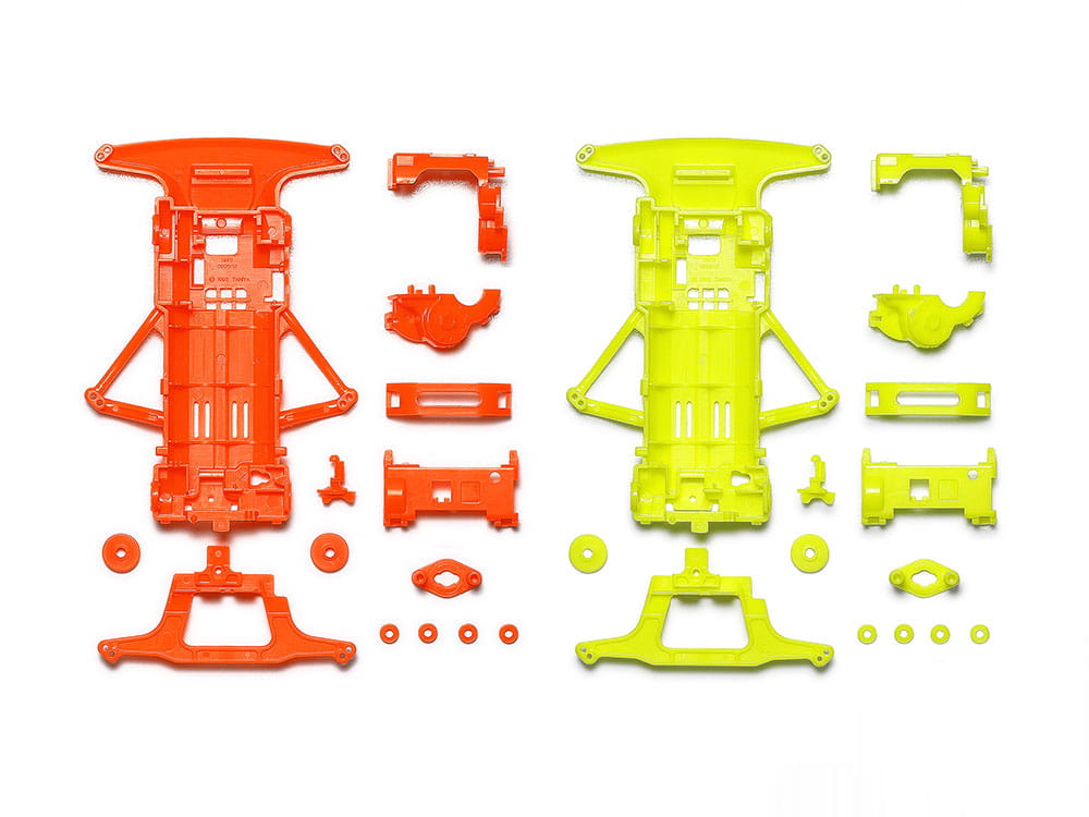 95710_1 Tamiya 95710 Super FM Chassis – Fluorescent Chassis Set (Fluorescent Orange & Fluorescent Yellow) - 图片 1